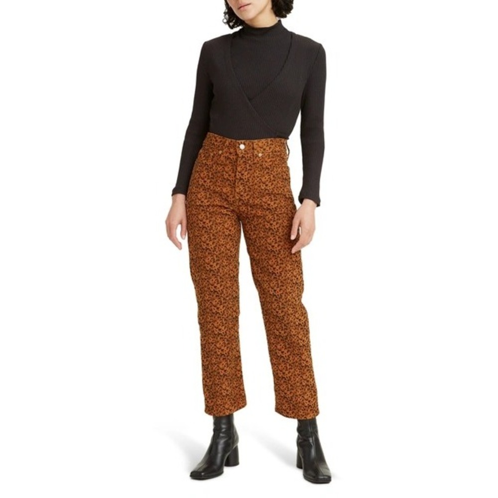 Levi's Wedgie Straight Leopard Print Corduroy Pants Womens 27 Ankle Jeans